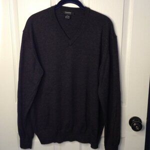 Giorgiolini L 100% Merino Fine Wool Sweater V-Neck Charcoal Versatile Collegiate